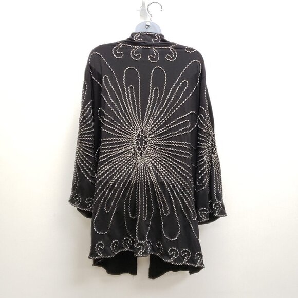 Lauren Michelle Womans Open Front Embroidered Cardigan Size 2X Black Artsy Layer - Picture 2 of 9